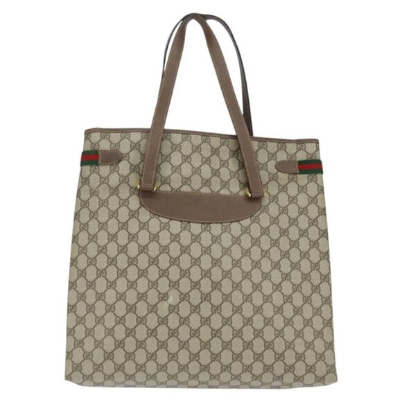 Gucci Handbags - GUCCI GG Supreme Web Sherry Line Tote Bag PVC Beige Gold